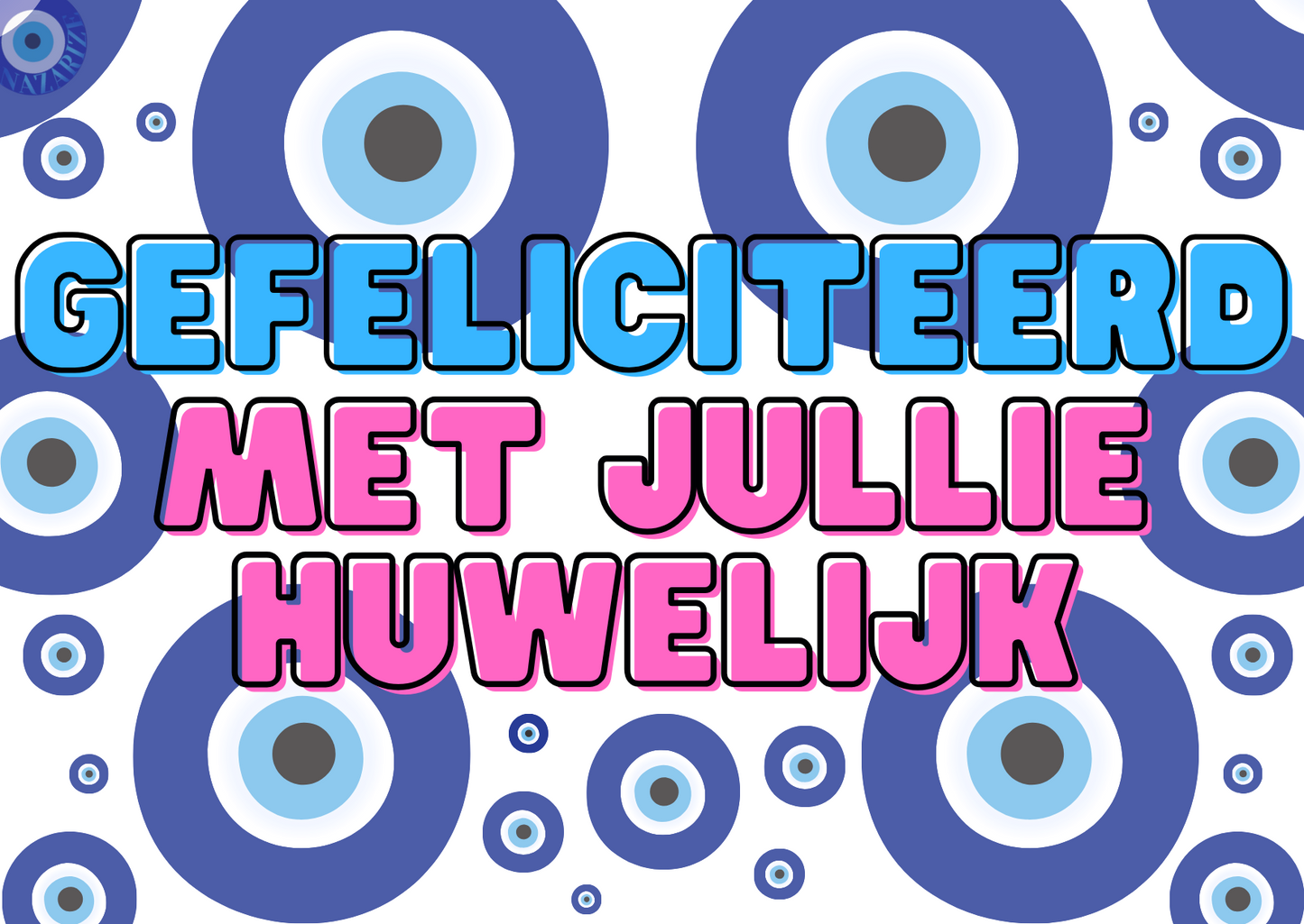 Gefeliciteerd met Jullie Huwelijk wenskaart met boze oog, brengt gelukwensen en biedt bescherming. Inclusief envelop. Enkel A6 (105 x 148 mm), perfect voor een nieuw hoofdstuk vol geluk en voorspoed.